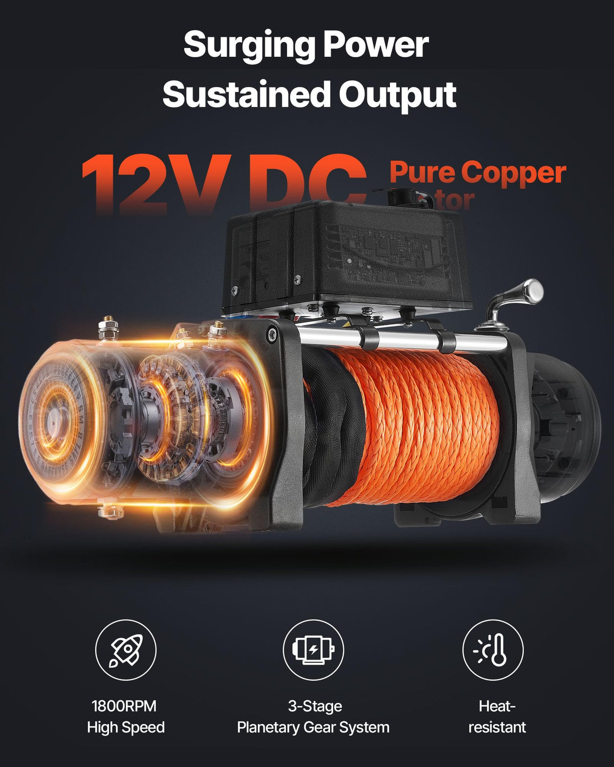 13,500 lb 12V DC Electric Truck Winch with Synthetic Rope M137