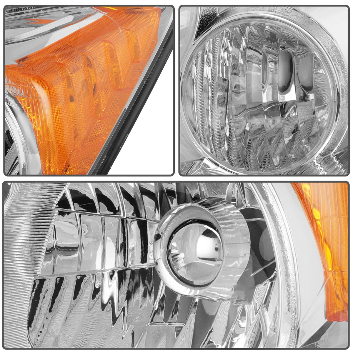 Headlights Assembly Pair Chrome Housing Amber Reflector Clear Lens N2895