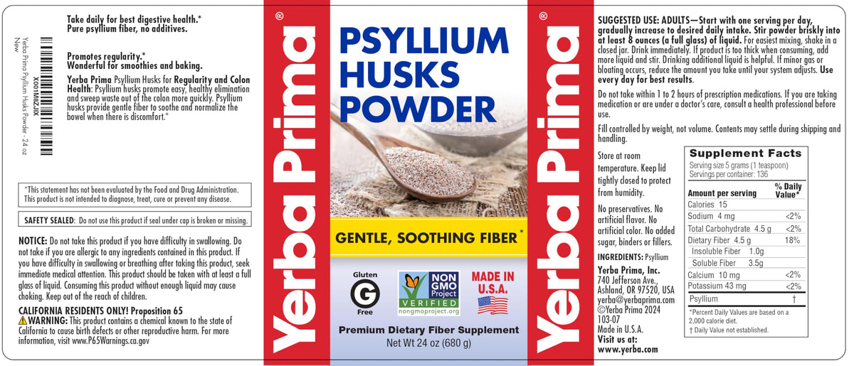 24 oz Unflavored Psyllium Husk Powder Fiber Supplement S1787