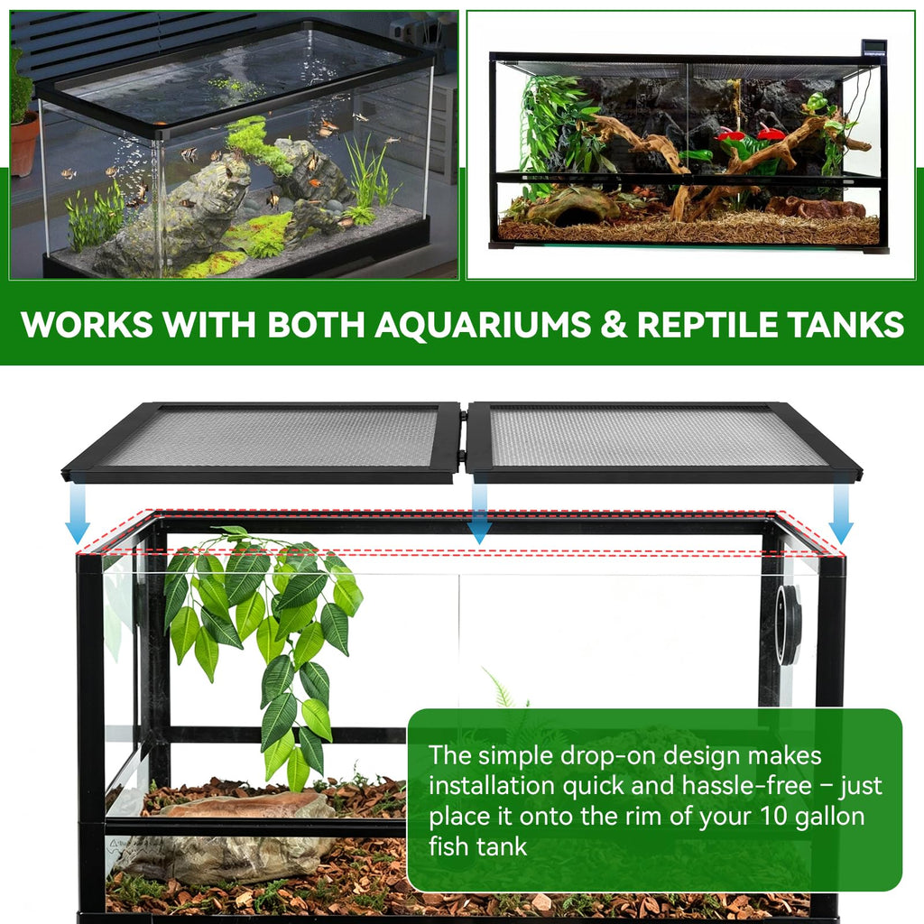 10 Gallon Tank Lid, Hinged Terrarium Screen Cover, 20.8" x 10.8" O7636