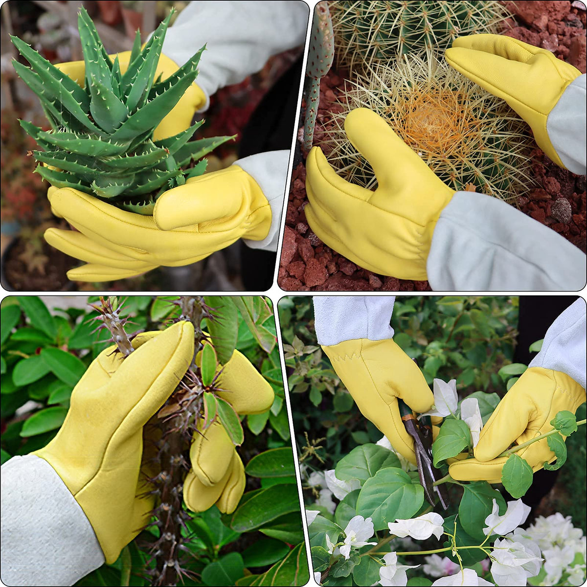Long Leather Gardening Gloves with Adjustable Cuff M143283