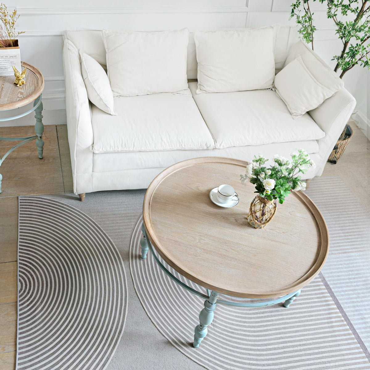 Round Solid Wood Coffee Table with Iron Legs U24155
