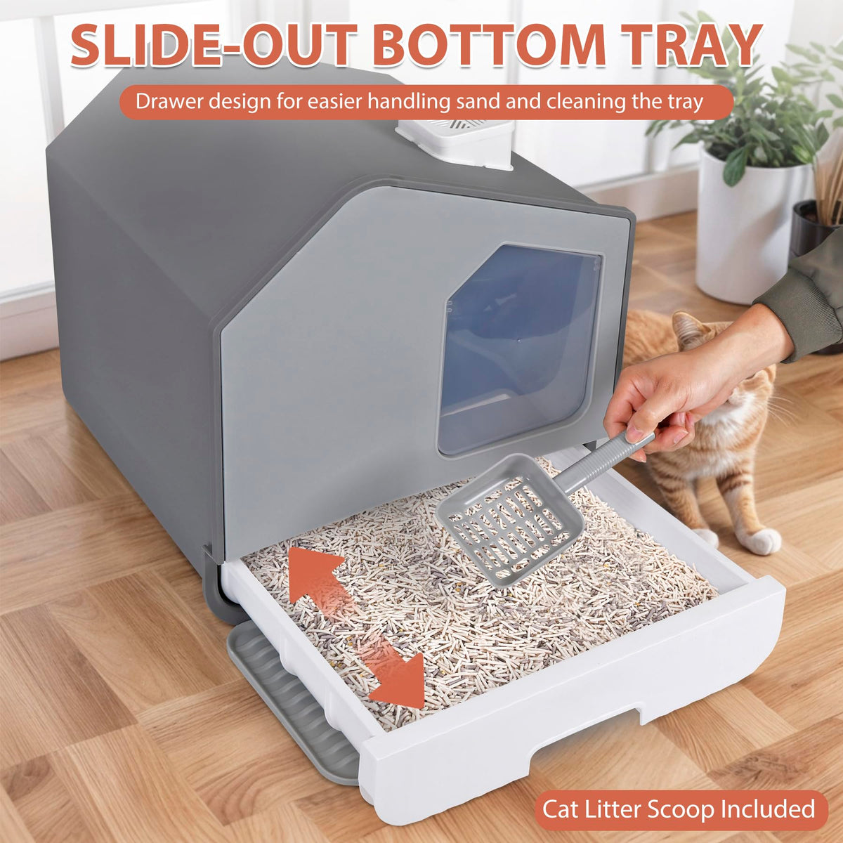 Large Enclosed Hooded Cat Litter Box with Mat & Litter Scoop L246677
