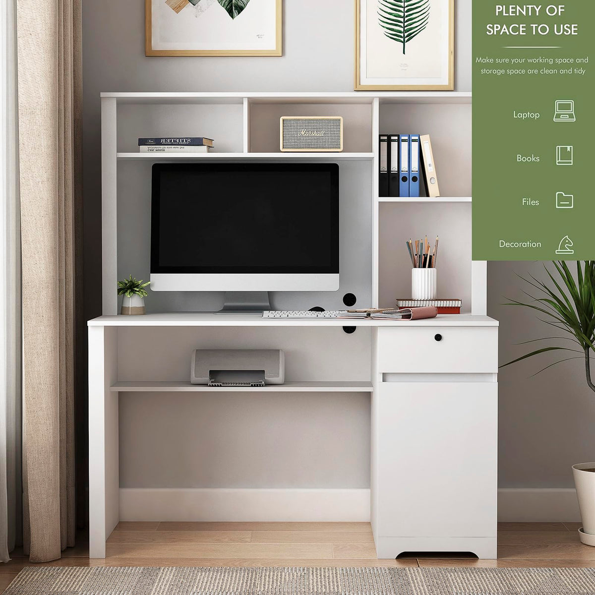 White Desk with Hutch and Drawers K62293