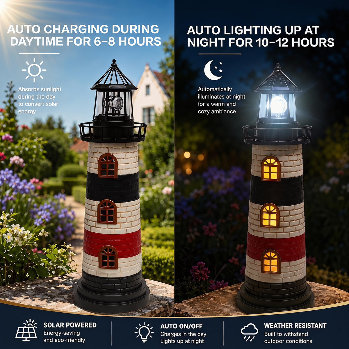 23" Solar Lighthouse Garden Statue B593