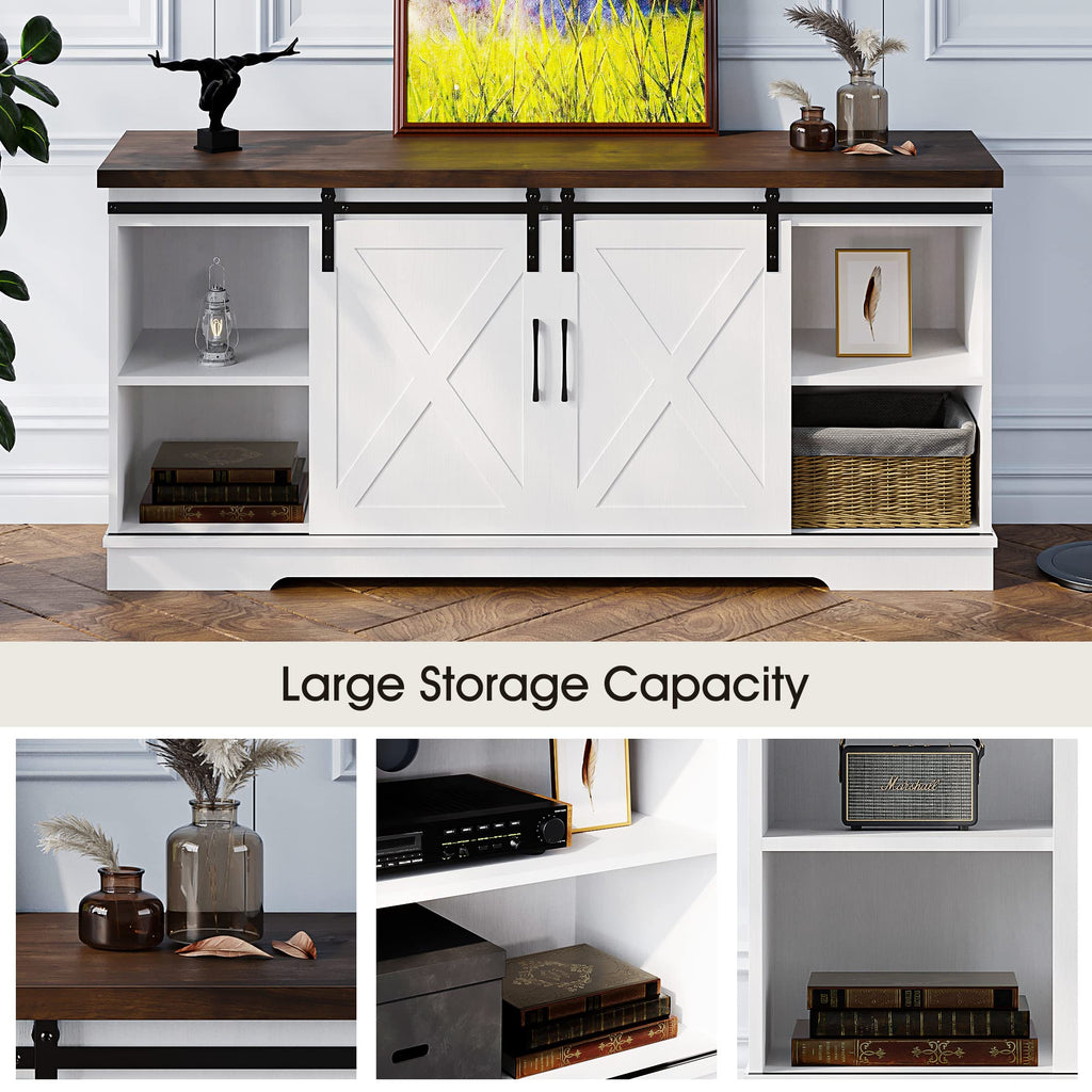 65 Inch TV Stand with Sliding Barn Doors and Storage Cabinet F80729