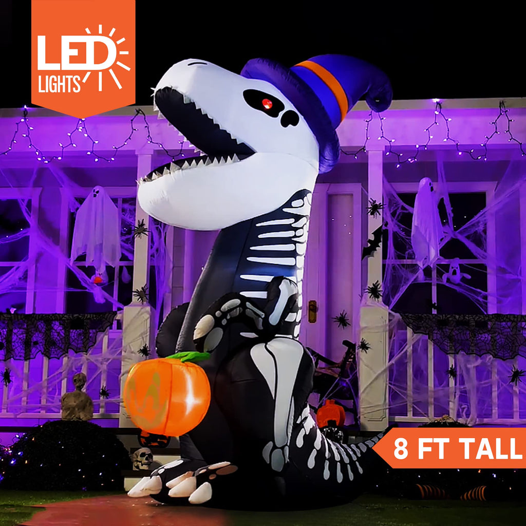 8 FT Inflatable Skeleton Dinosaur with Built-in LEDs J872153