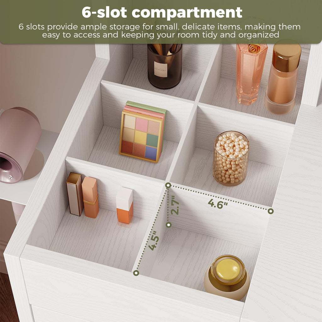 White Vanity Desk with Mirror & Power Outlet C450513
