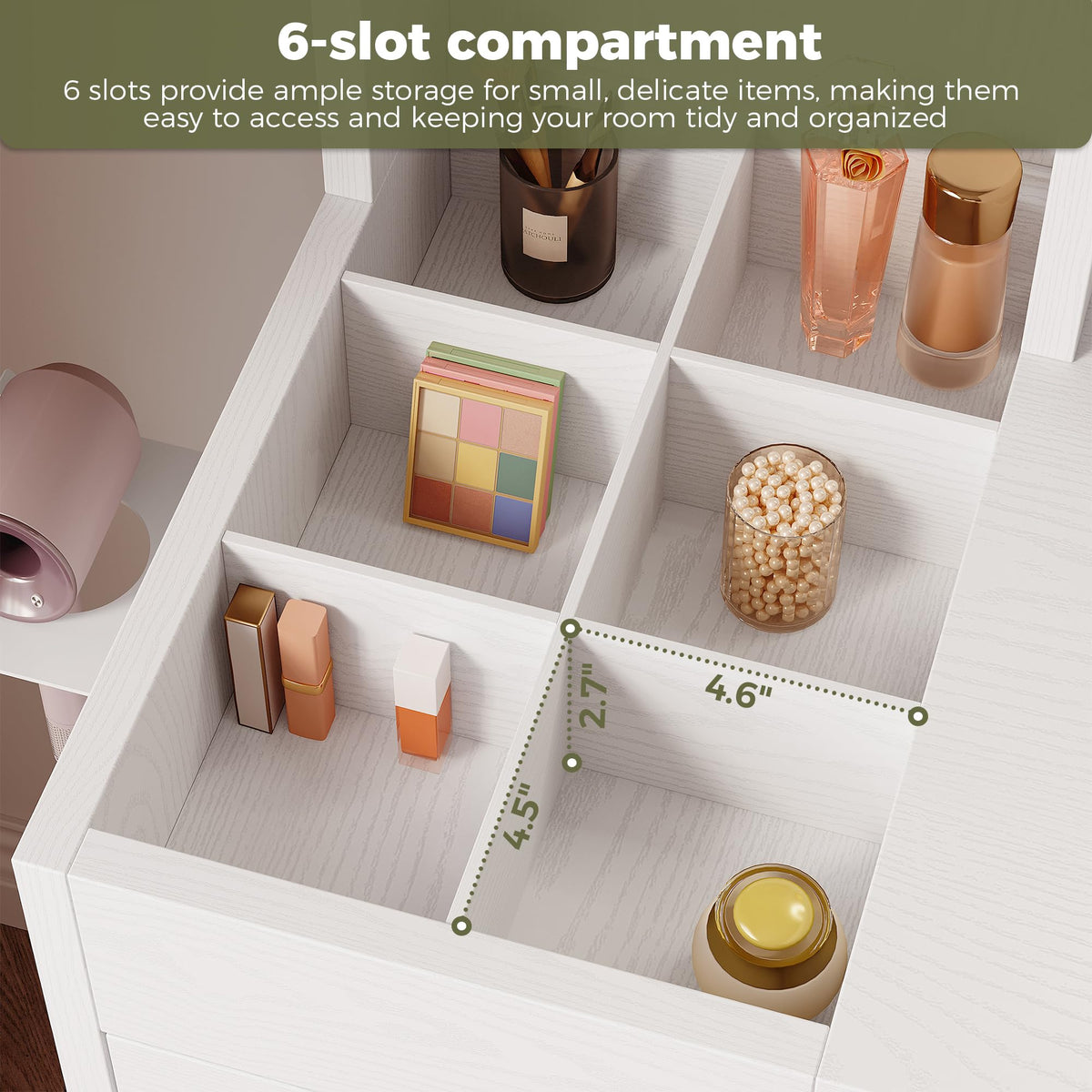 White Vanity Desk with Mirror & Power Outlet C450513