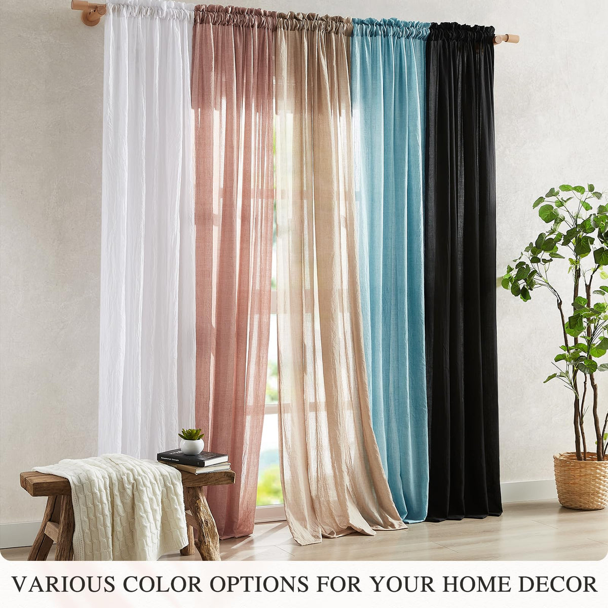 Blush Pink Sheer Cotton Linen Curtains 2 Panels W89608