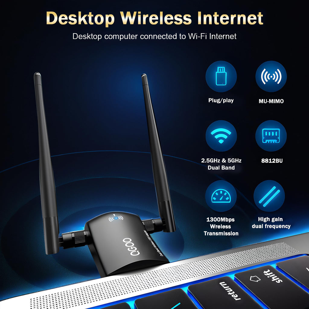 Wireless AC1300Mbps USB 3.0 WiFi Adapter with 5dBi Dual Antennas R431