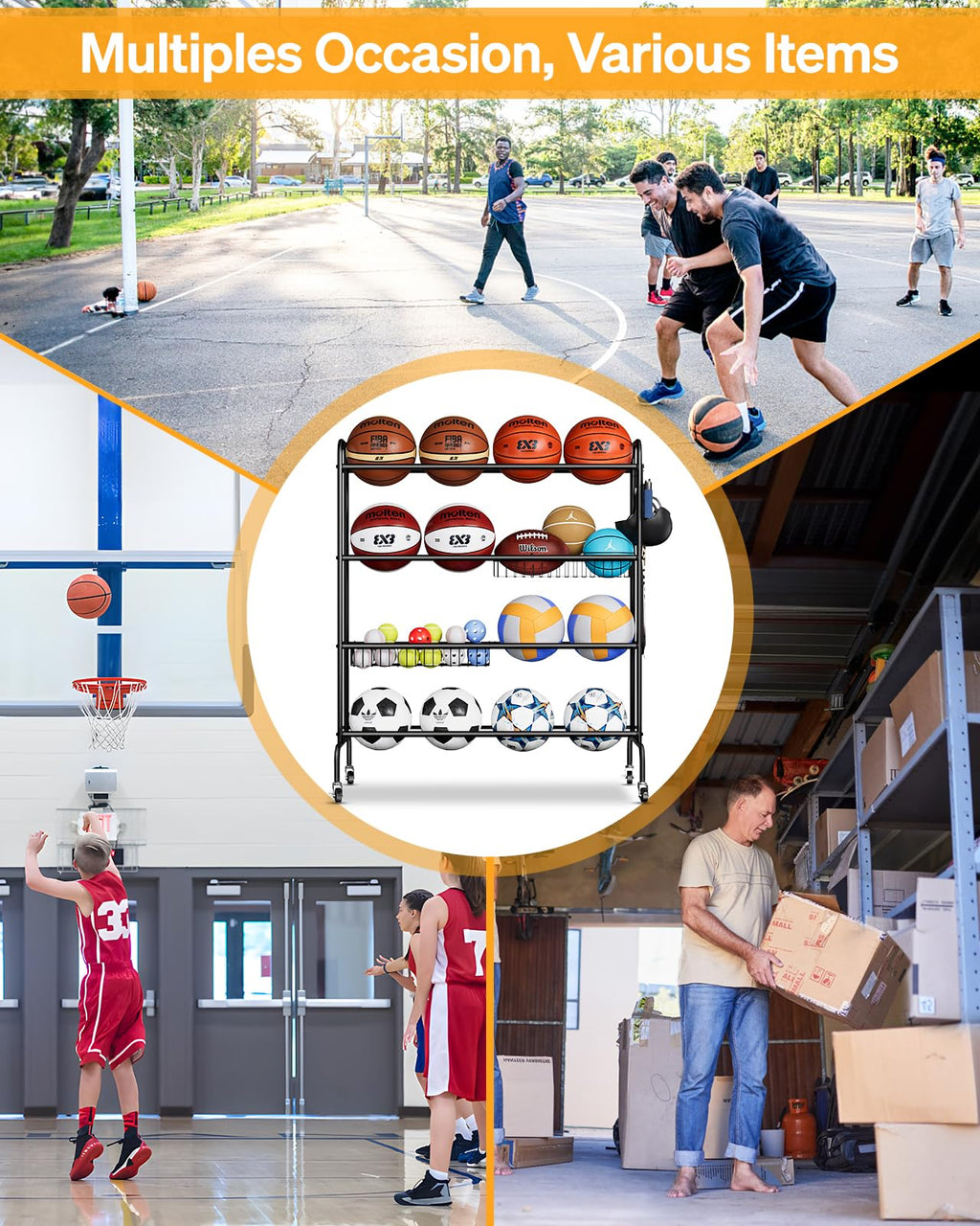 4 Tier Basketball Rack with Wheels A836385