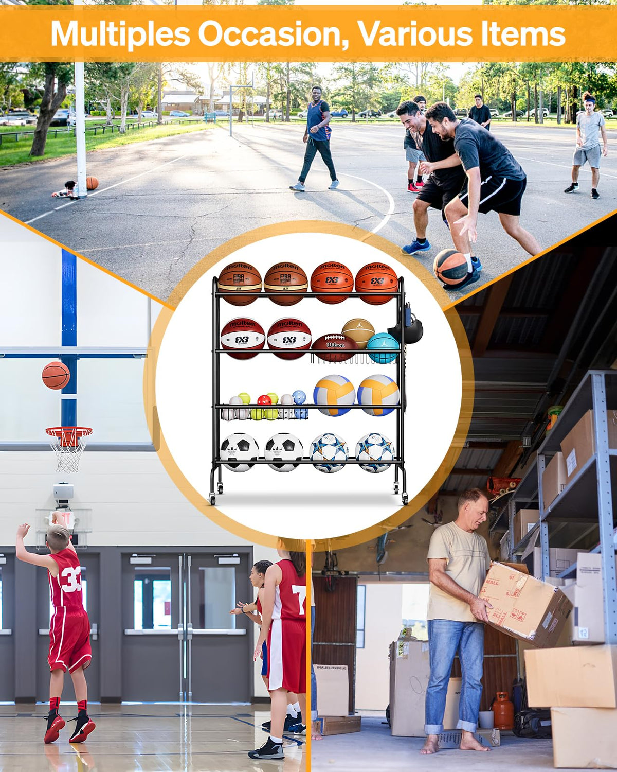 4 Tier Basketball Rack with Wheels A836385