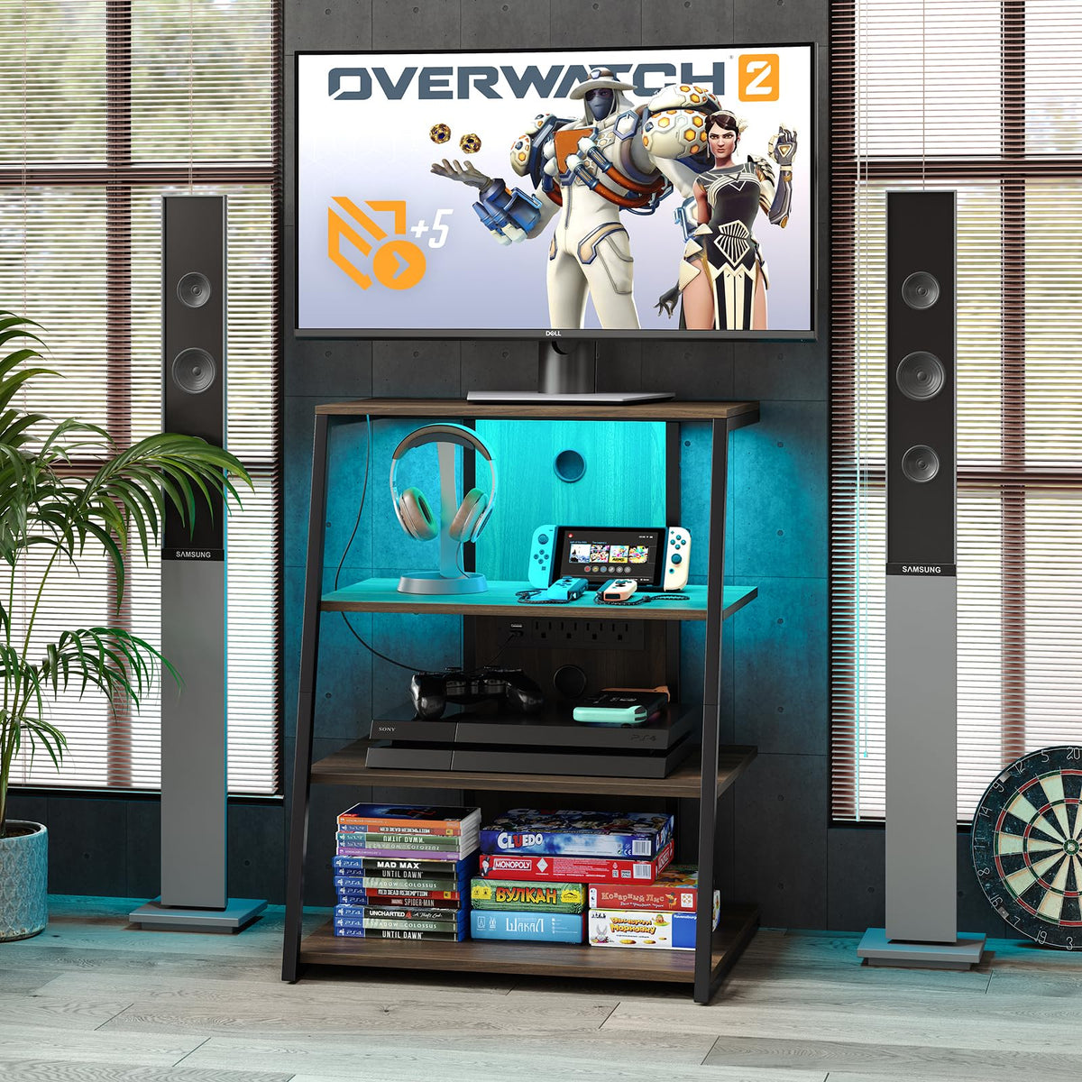 4-Tier Corner AV Media Stand with Charge Station T84524