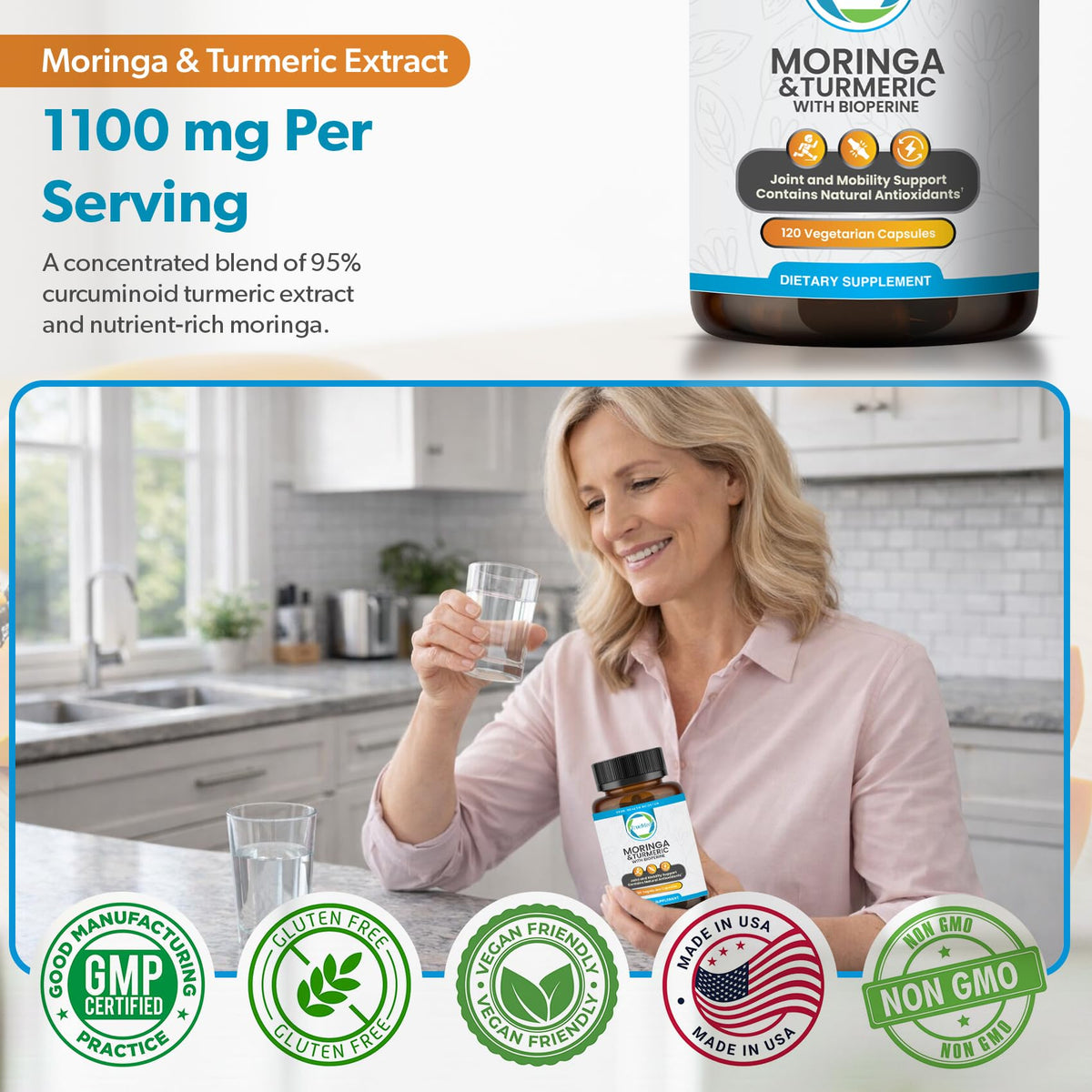 Moringa Turmeric Bioperine Supplement 120CT N738