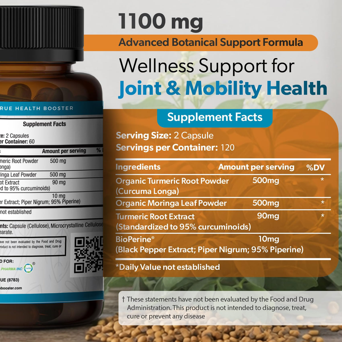 Moringa Turmeric Bioperine Supplement 120CT N738