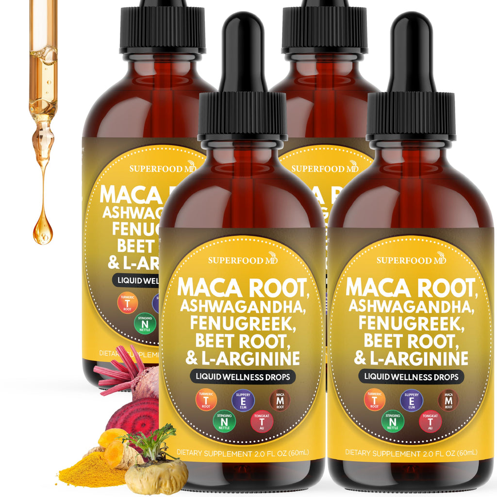 Maca Root Liquid Drops with Ashwagandha, Nettle, Fenugreek, Beet Root and L-Arginine 8 Oz B3055