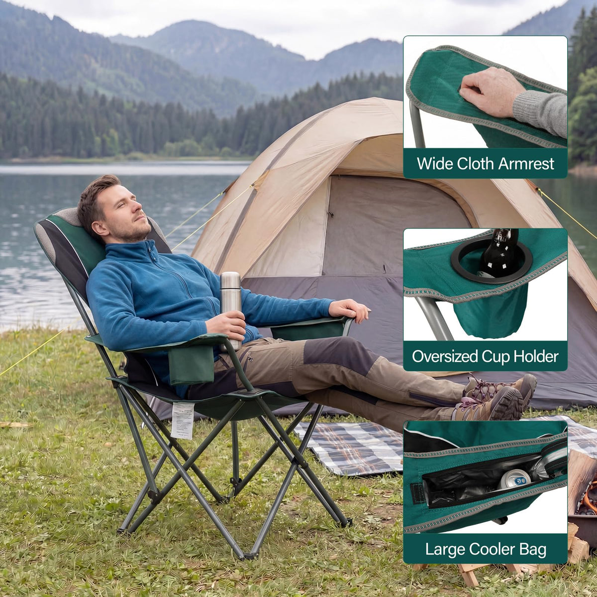 Oversized Folding Camping Chair with Cup Holder, 2 Pack C602032