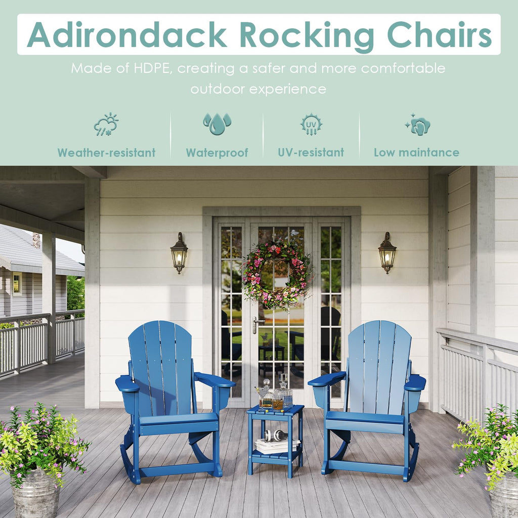 Blue HDPE Plastic Rocking Chairs Set of 2 B632568