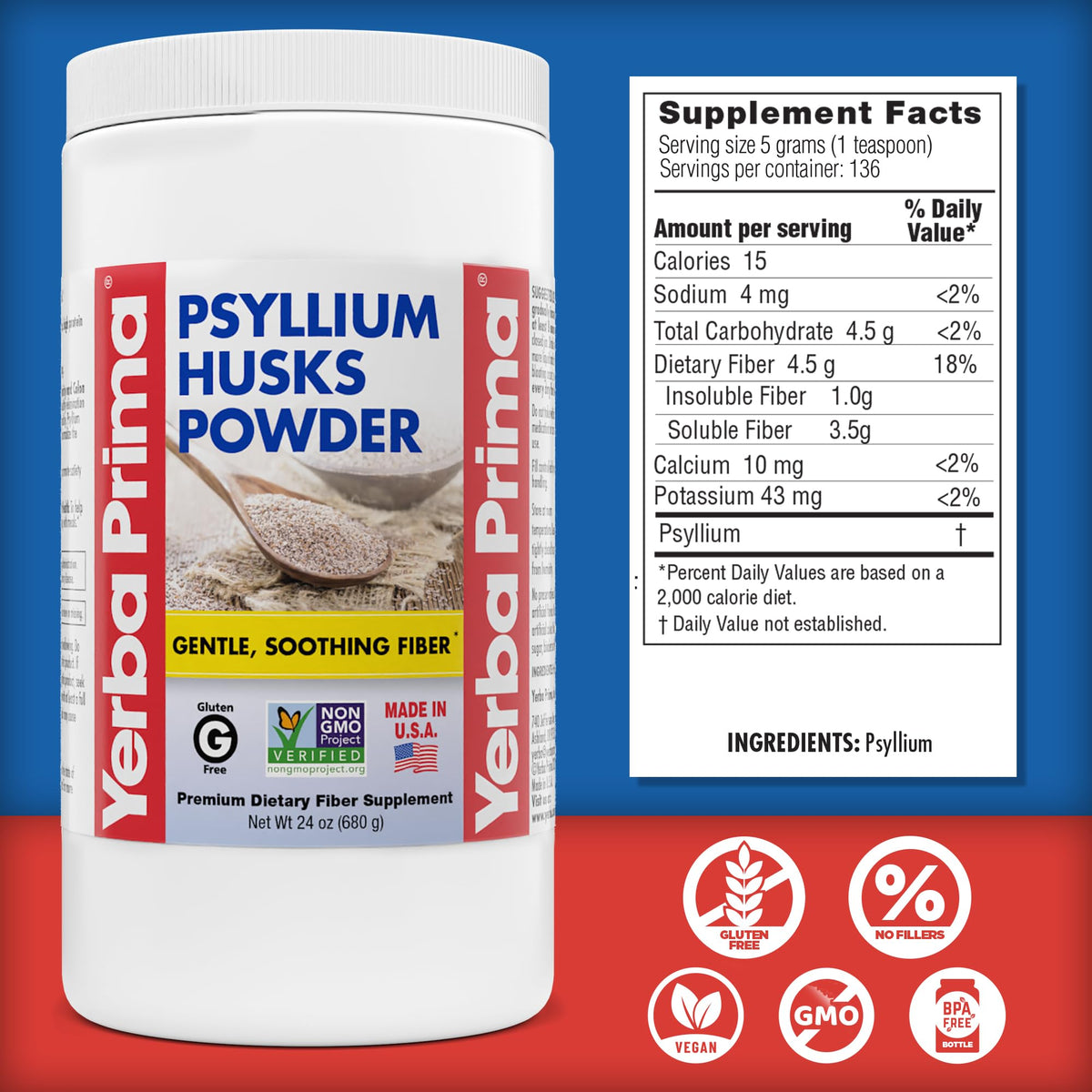 24 oz Unflavored Psyllium Husk Powder Fiber Supplement S1787