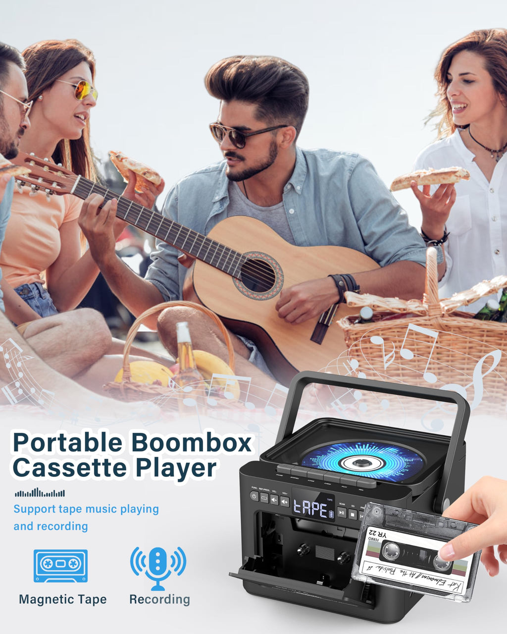 Boombox Cassette CD Player Combo with Bluetooth O26031