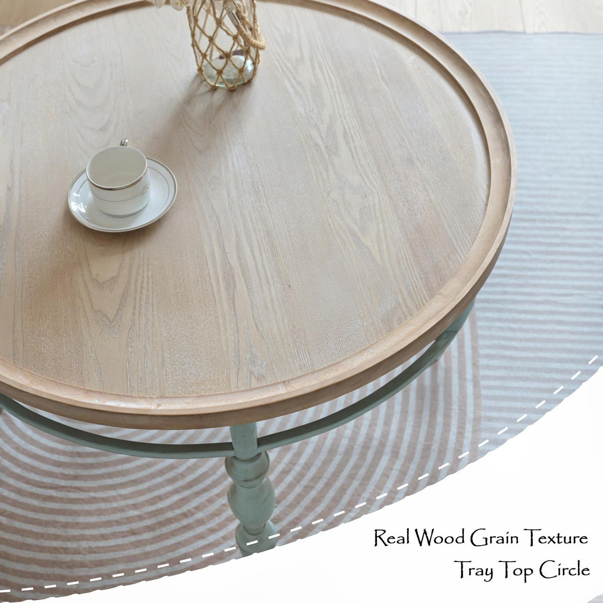 Round Solid Wood Coffee Table with Iron Legs U24155