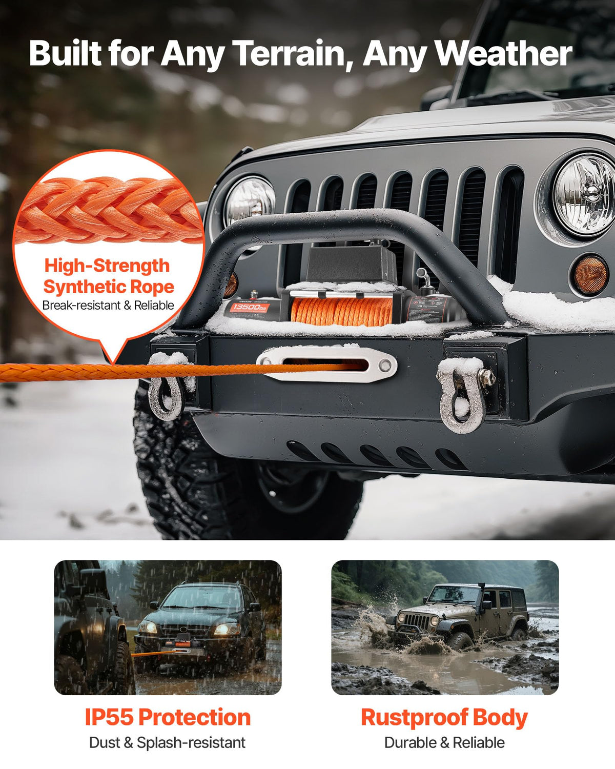 13,500 lb 12V DC Electric Truck Winch with Synthetic Rope M137