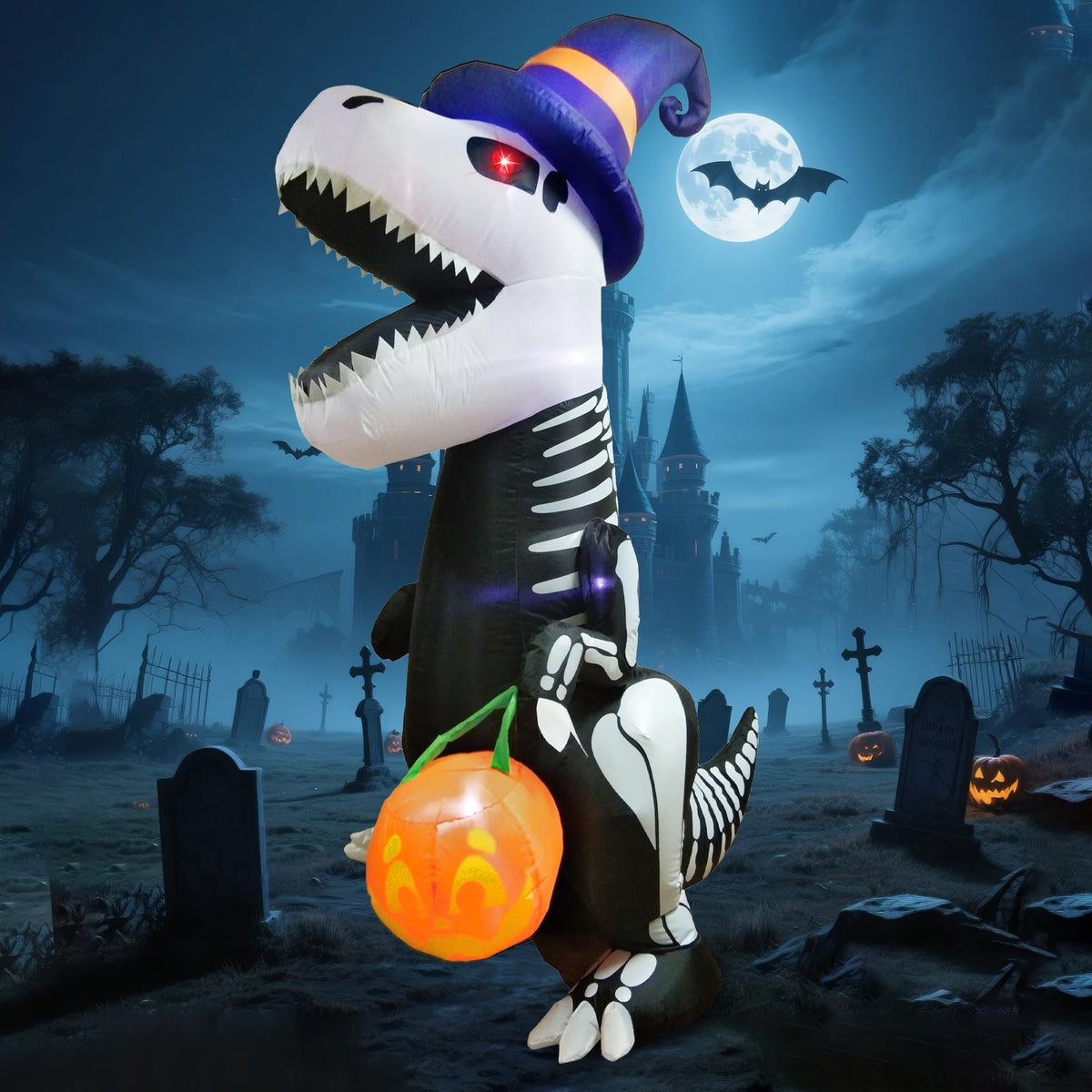 8 FT Inflatable Skeleton Dinosaur with Built-in LEDs J872153