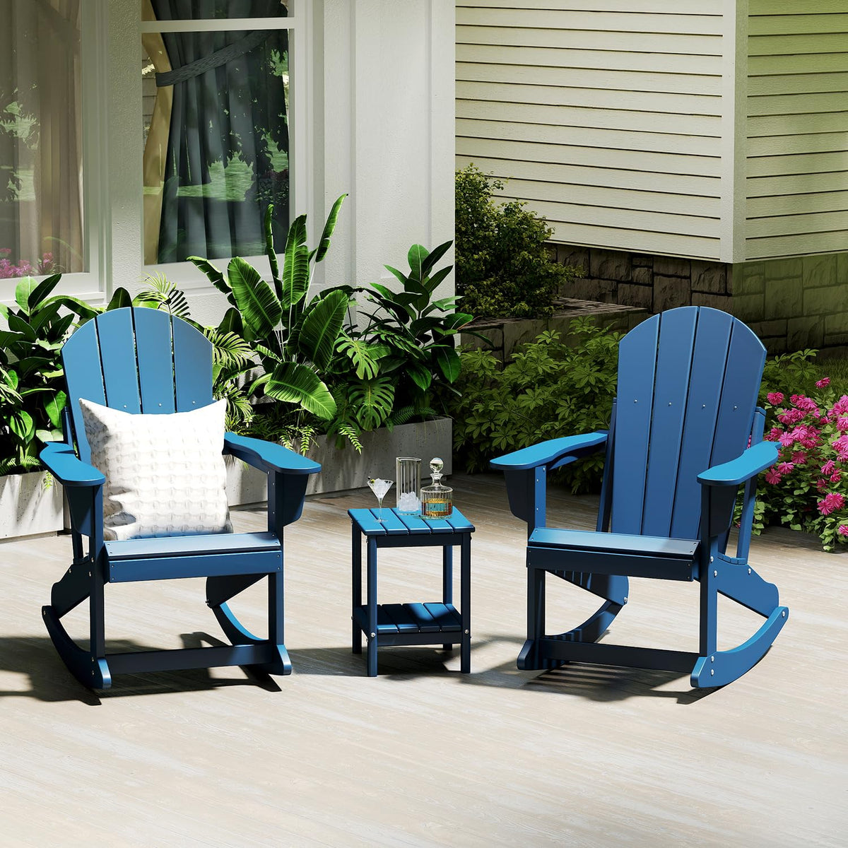 Blue HDPE Plastic Rocking Chairs Set of 2 B632568