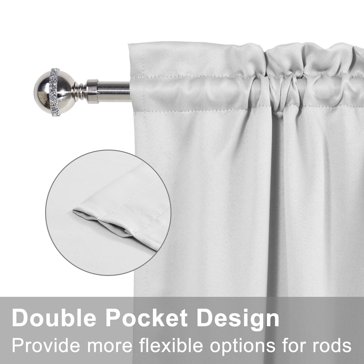 Door Curtains, Thermal and Room Darkening Curtains, Rod Pocket Blackout Curtains, 25 x 40 inches, Greyish White, 1 Panel Q285