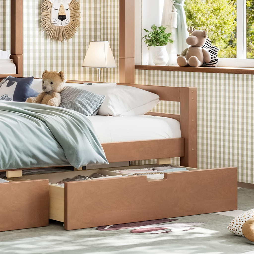 Twin Over Full Size Wooden Bunk Bed with Drawers & Ladder S507