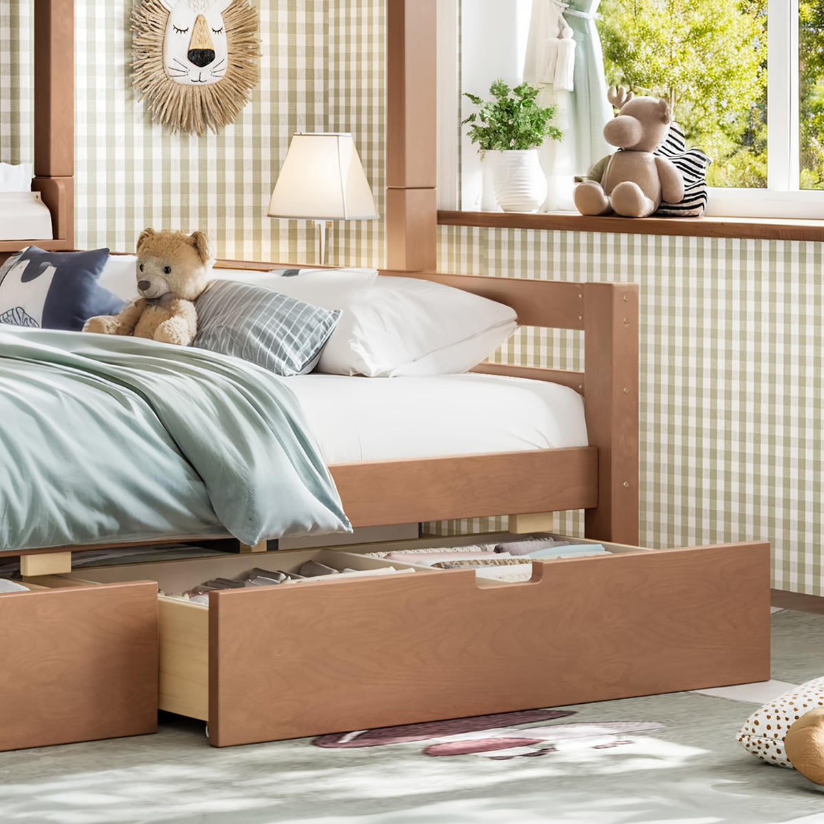Twin Over Full Size Wooden Bunk Bed with Drawers & Ladder S507