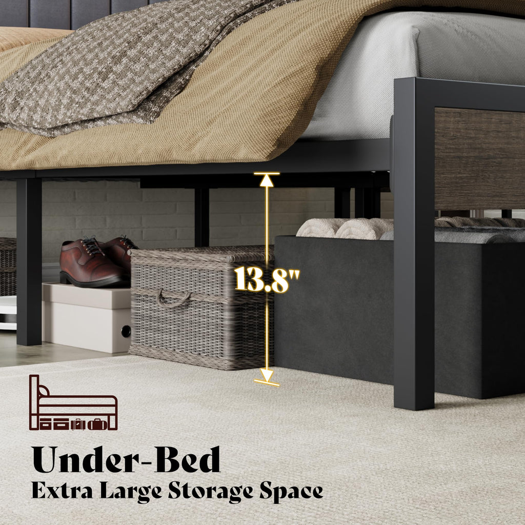 Twin Bed Frame with LED Lights & 2-Tier Storage Headboard R878931