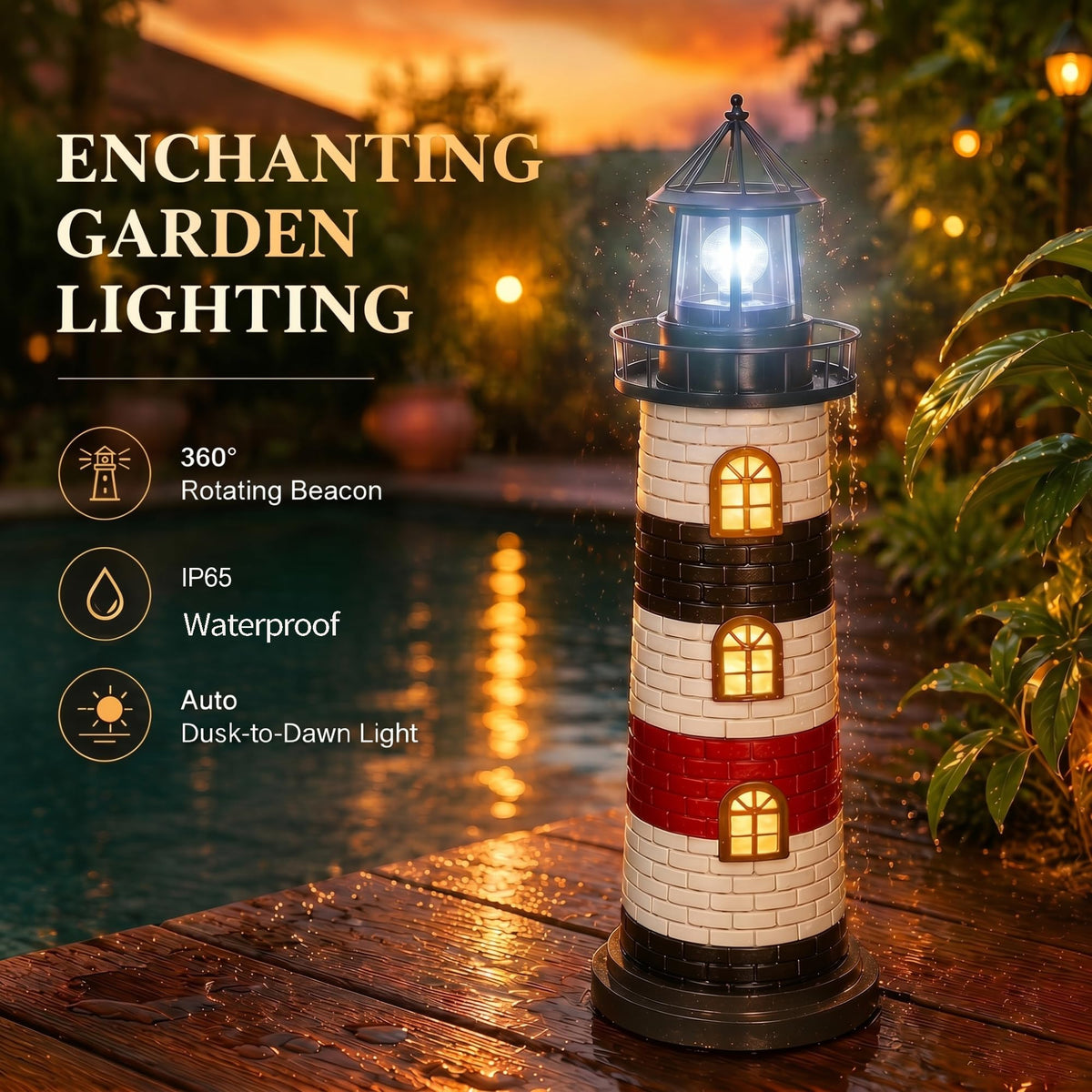 23" Solar Lighthouse Garden Statue B593