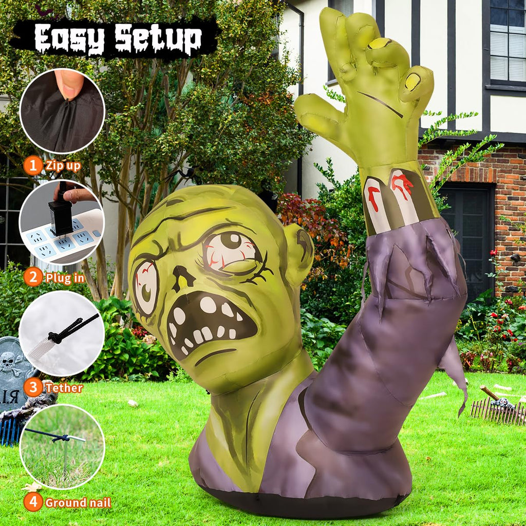 5.2 FT Halloween Inflatables Green Zombies with Built-in LEDs Q5298