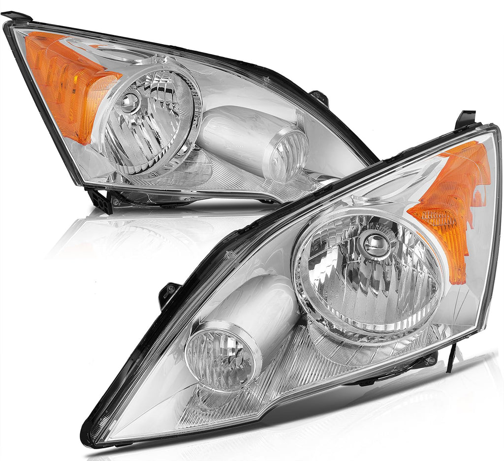 Headlights Assembly Pair Chrome Housing Amber Reflector Clear Lens N2895