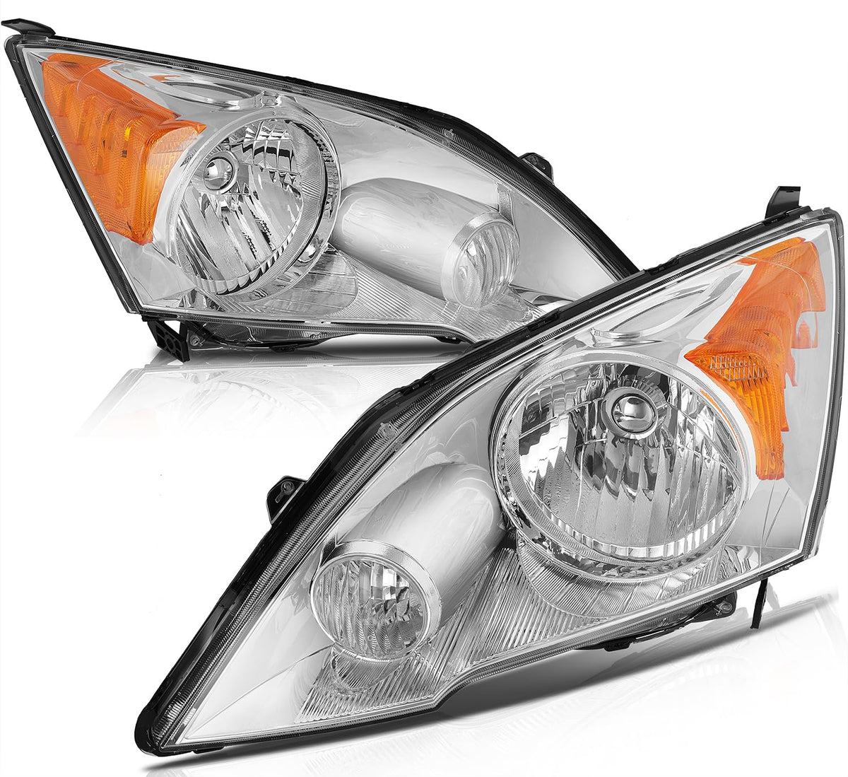 Headlights Assembly Pair Chrome Housing Amber Reflector Clear Lens N2895