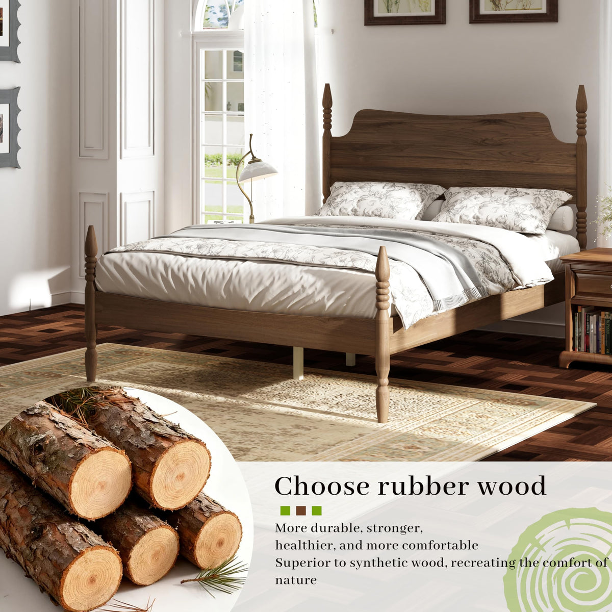 King Size Wood Platform Bed Frame with Curved Headboard S6705
