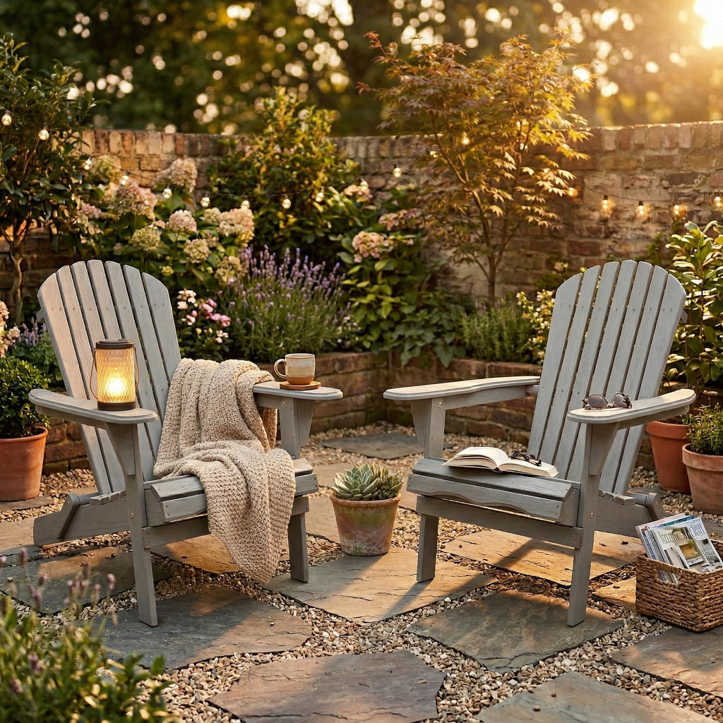 Wood Folding Adirondack Chair Set of 2 Solid Cedar J62458