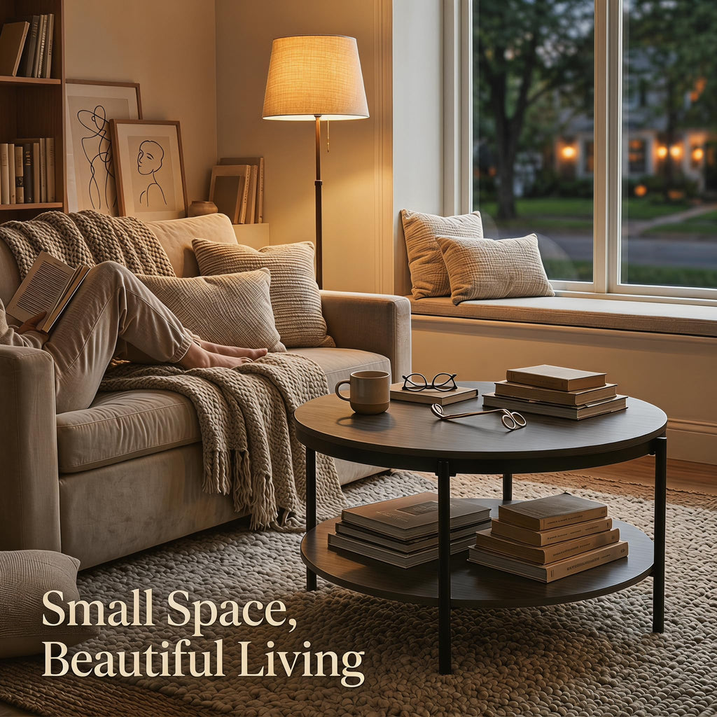 Round Coffee Table with 2-Tier Storage Shelf A137383